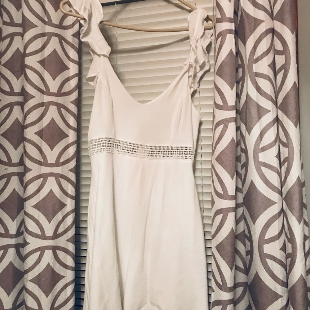 White V-Neck Flutter Sleeve Mini Sundress